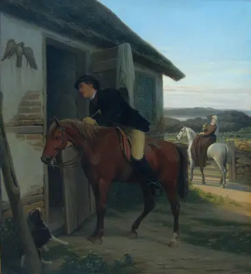 Зонне Ерген Валентин (1801-1890) - "Всадник у крестьянского дома" 1870г