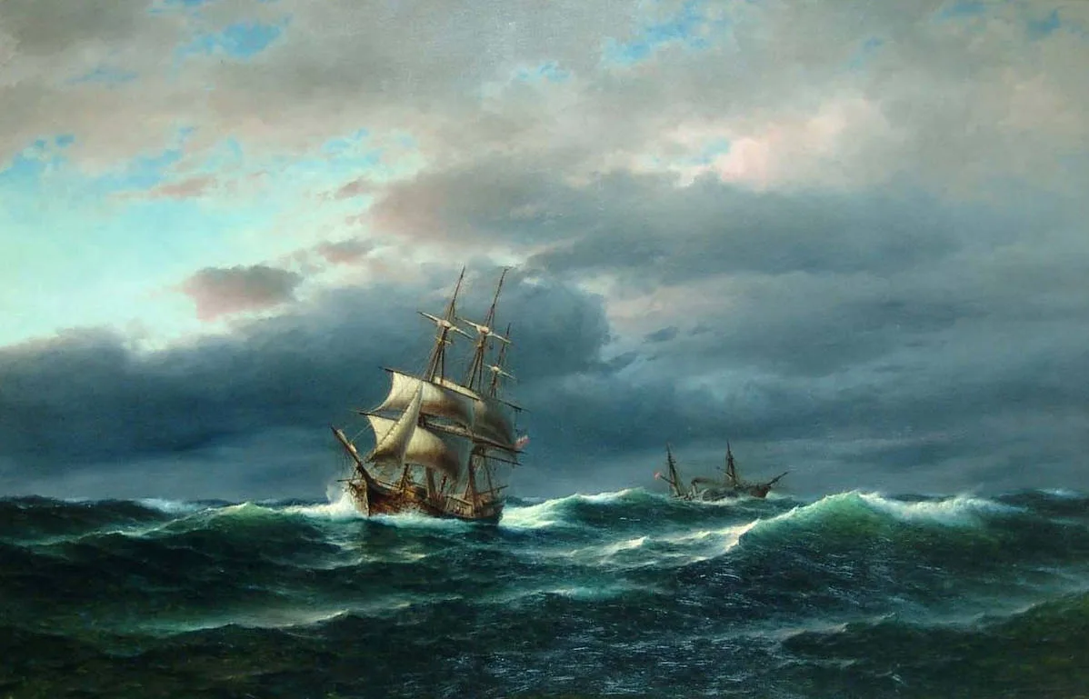 Хюнтен Франц (1822-1887) - "Корабли в море" 1870-е годы.