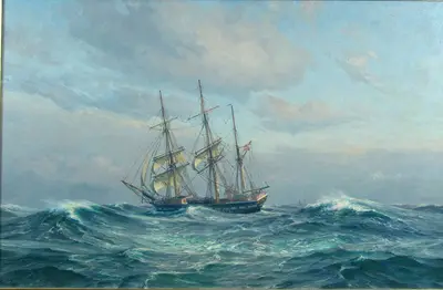 "Морской пейзаж с парусником" 1921 г.