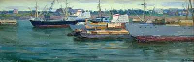 Лесовозы, баржи,суда на Игарке в Сибири