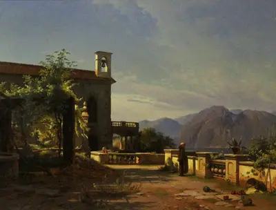 Академик живописи Роде Фредерик (1816-1886) - "Италия. На террасе монастыря"
