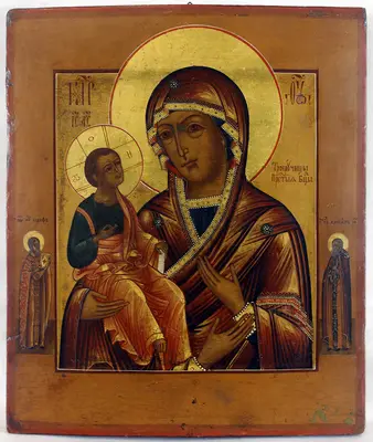 Старинная икона "Божья Матерь "Троеручица"