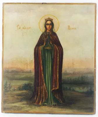 Старинная икона "Ирина - Святая великомученица "