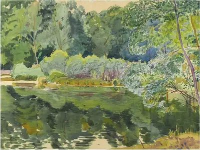 Летний пейзаж с водоёмом