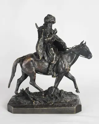 Черкес на лошади, раскуривающий трубку