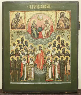 Редкая старинная икона "Собор Ангела Хранителя"