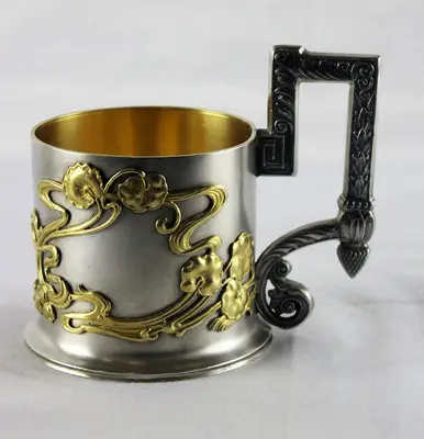 Старинный серебряный подстаканник в стиле модерн