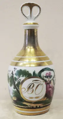 Старинный фарфоровый штоф (флакон) с пробкой.1790-1800-е годы