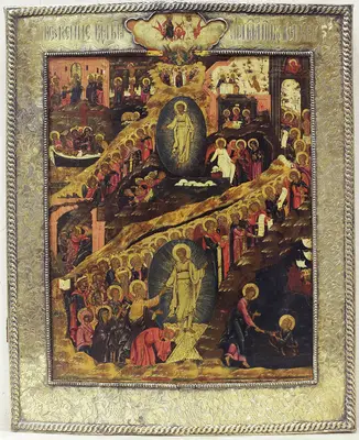 Старинная икона "Воскресение Христово" в окладе