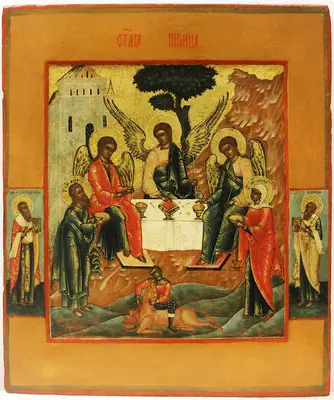 Старинная икона "Троица (Гостеприимство Авраама)"