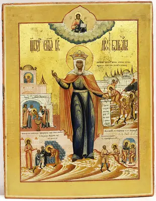 Старинная икона "Святая великомученица Варвара со сценами жития"