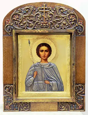 Старинная икона "Великомученик Димитрий Солунский" в серебряном окладе