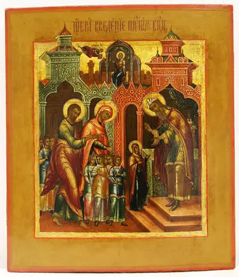 Старинная икона "Введение Богородицы во храм"