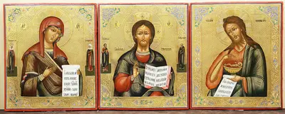 Деисусный чин: Господь Вседержитель, Богоматерь Тихвинская, Иоанн Предтеча