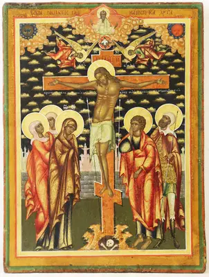 Старинная икона "Распятие Иисуса Христа"