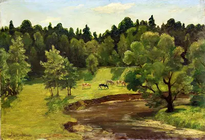 Коровы на лугу у реки