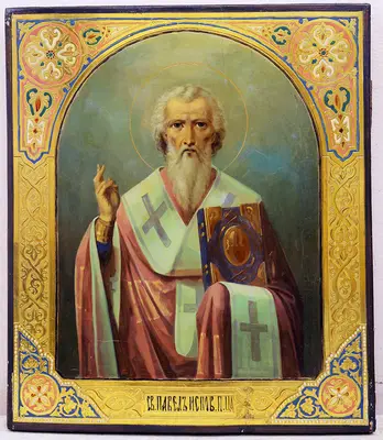 Старинная икона "Святой Павел исповедник"