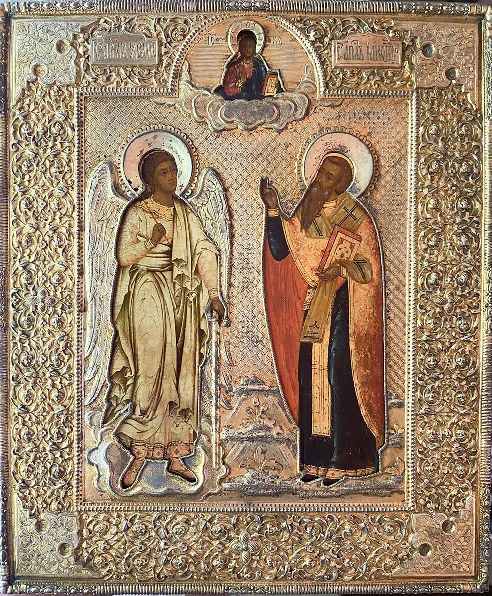 Старинная икона "Апостол Иаков и Ангел Хранитель"