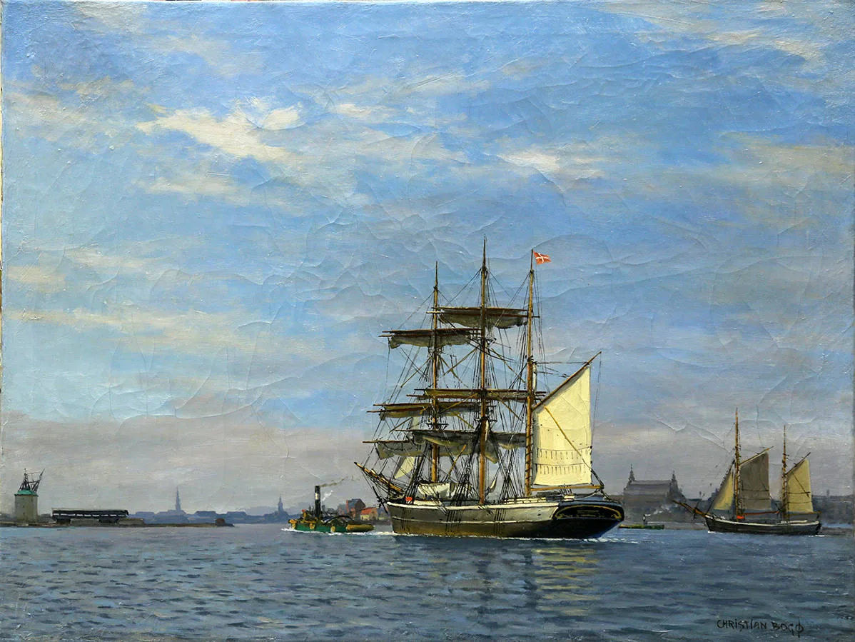 Морской пейзаж. Датский барк в порту