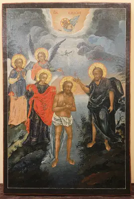 Старинная икона "Богоявление" ("Крещение Господне")