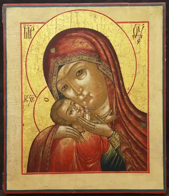 Старинная икона "Богоматерь Корсунская" на золотом фоне